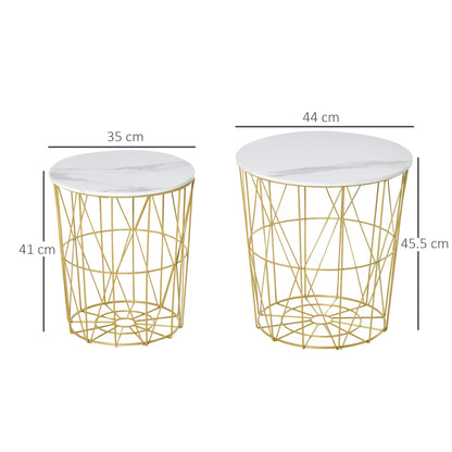 Set of 2 Nesting Side Tables with Storage, Round End Tables Coffee Tables with Steel Frame and Removable Round Top