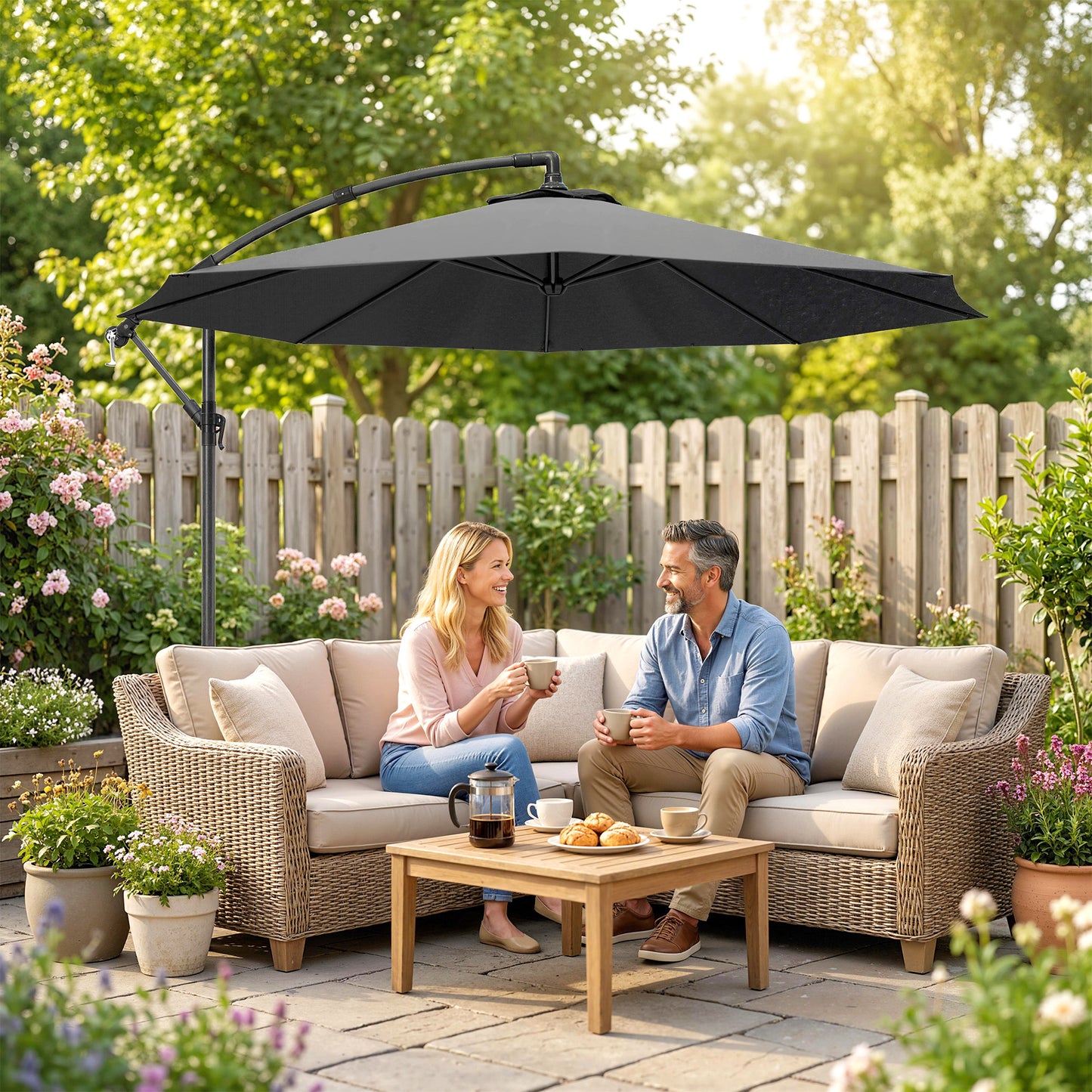 3m Overhanging Cantilever Parasol, with Cross Base - Grey