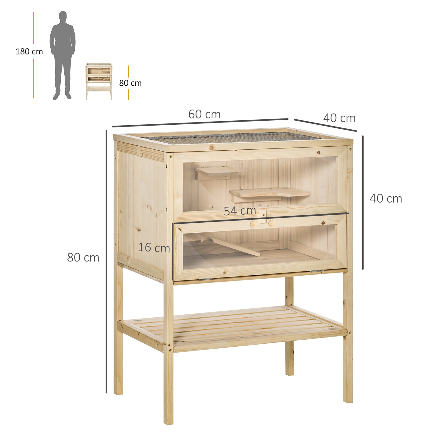 Wooden Hamster Cage with Storage Shelf, Small Animal Exercise Play House Gerbil Cage with Openable Top, Ramp for Gerbils