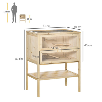 Wooden Hamster Cage with Storage Shelf, Small Animal Exercise Play House Gerbil Cage with Openable Top, Ramp for Gerbils