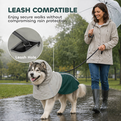 Dog Raincoat with Hood, Waterproof & Breathable Rain Jacket with Leash Hole, for Extra Large Dogs, Green, XL