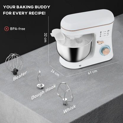 Stand Mixer, 5L Food Mixer for Baking, 6 Speeds and Pulse Setting, 1400W Cake Electric Kitchen Mixer with Dough Hook, Whisk