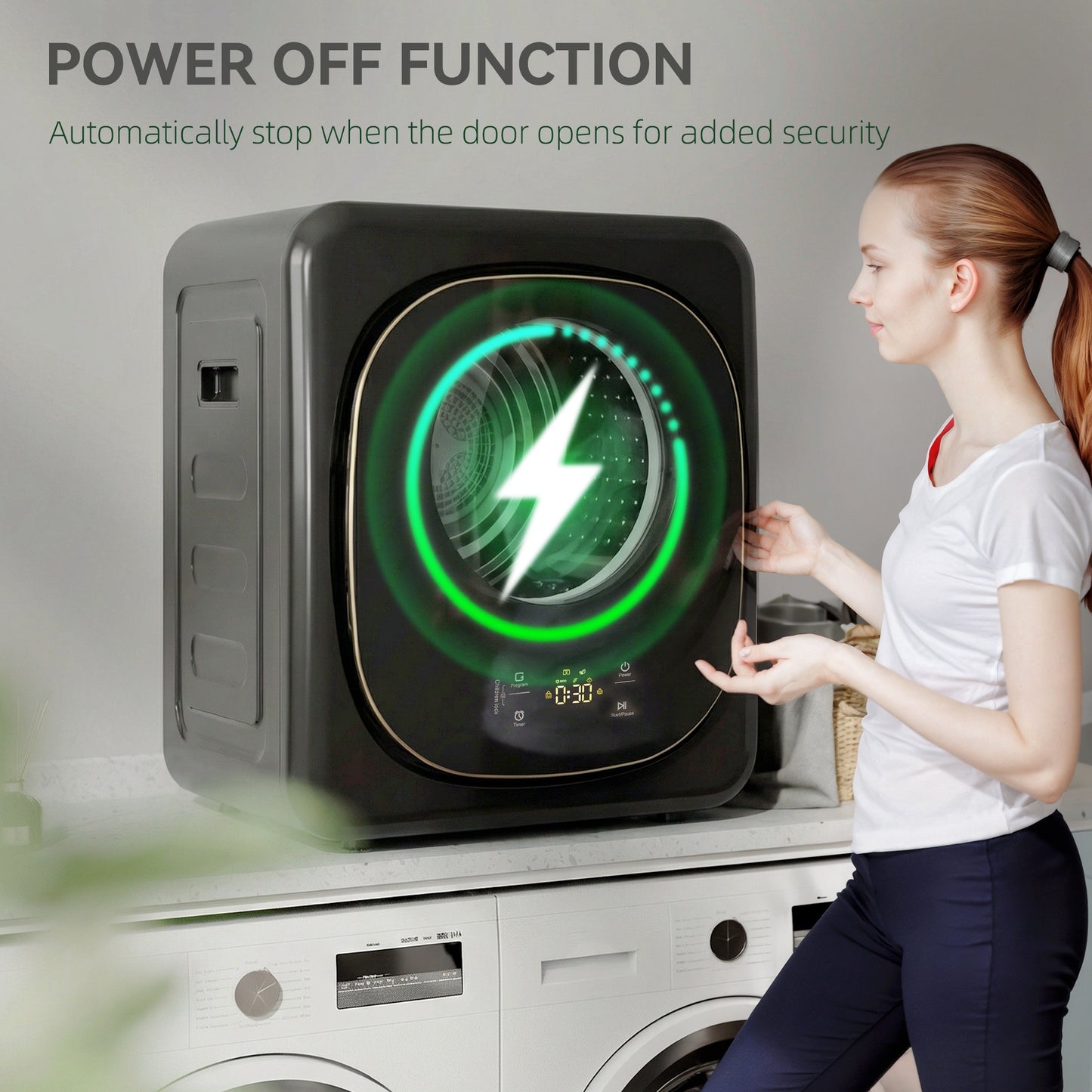 4kg Vented Tumble Dryer with 5 Drying Mode, 800W Compact Freestanding Front Tumble Dryer, Black