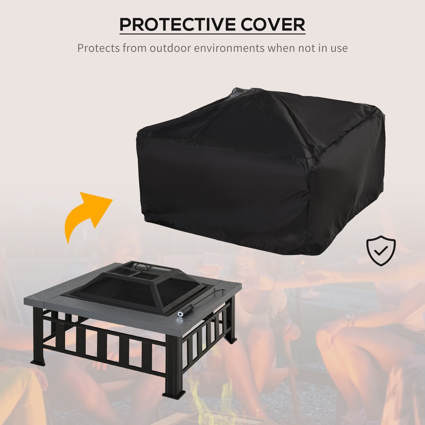 Metal Large Firepit Outdoor Square Fire Pit Brazier with Rain Cover, Lid, Log Grate, Poker for Backyard, Camping, BBQ