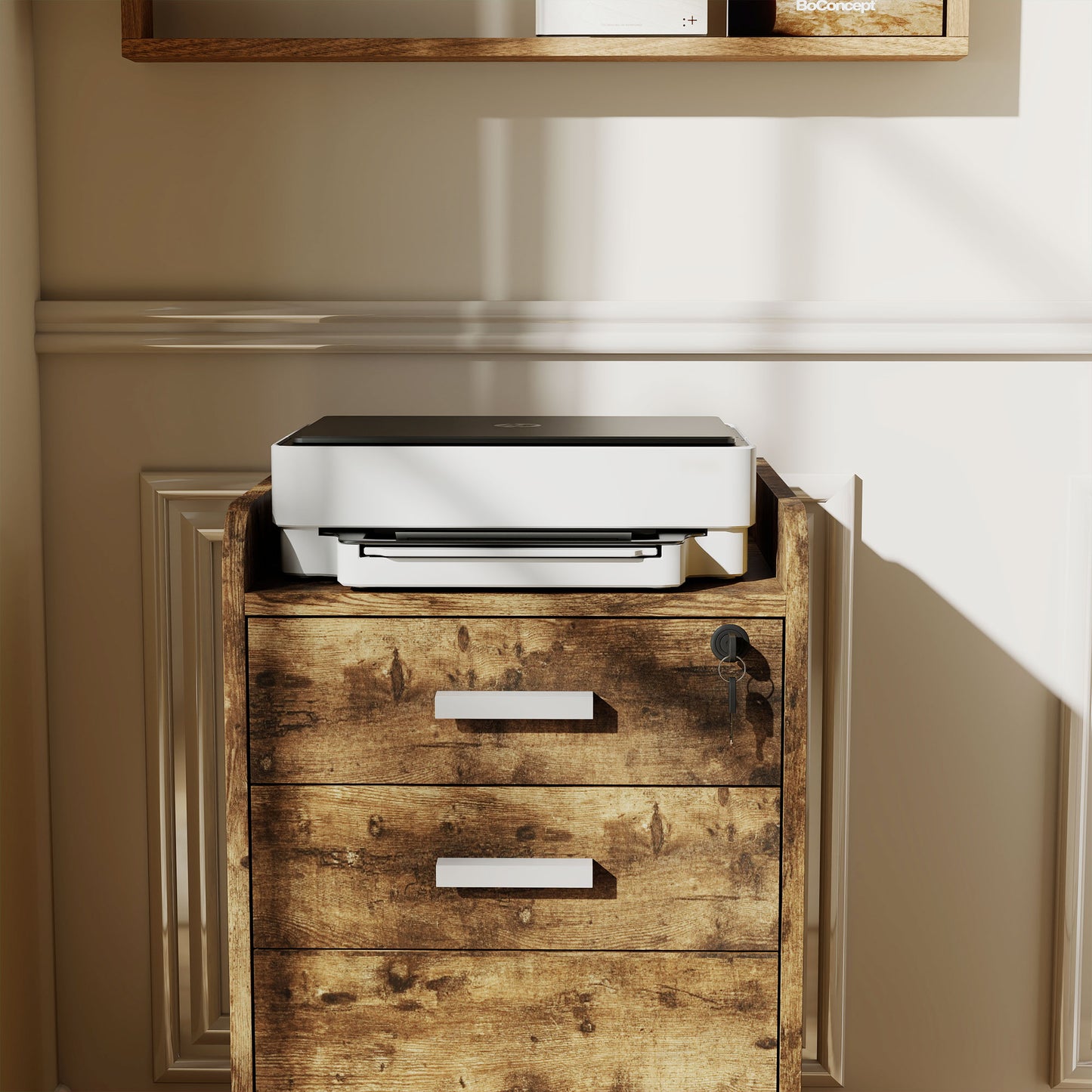 3 Drawer Filing Cabinet with Lock, Rolling File Cabinet with Edged Top for Letter, A4 Size, Hanging File Folders