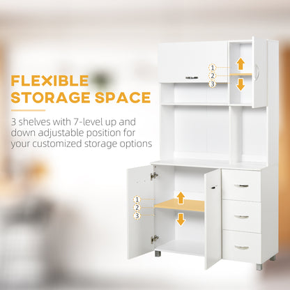 Kitchen Cupboard, 183cm Tall Storage Cabinet with Countertop, Sideboard with 3 Small Drawers, Flip Up Top Door