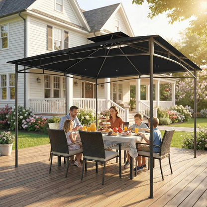 3 x 3 m Gazebo, Garden Gazebo with 2-Tier Roof, Metal Frame, Black