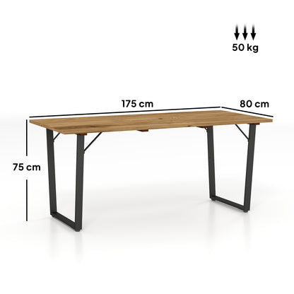 6 Seater Wooden Garden Dining Table, 175 x 80 cm Rectangular Outdoor Dining Table with 5cm Parasol Hole and Slatted Top