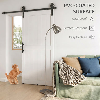 213.4cm Sliding Barn Door Kit, Sliding Door with Track, Hardware, Upgraded Rollers and Floor Guide, Handle, White