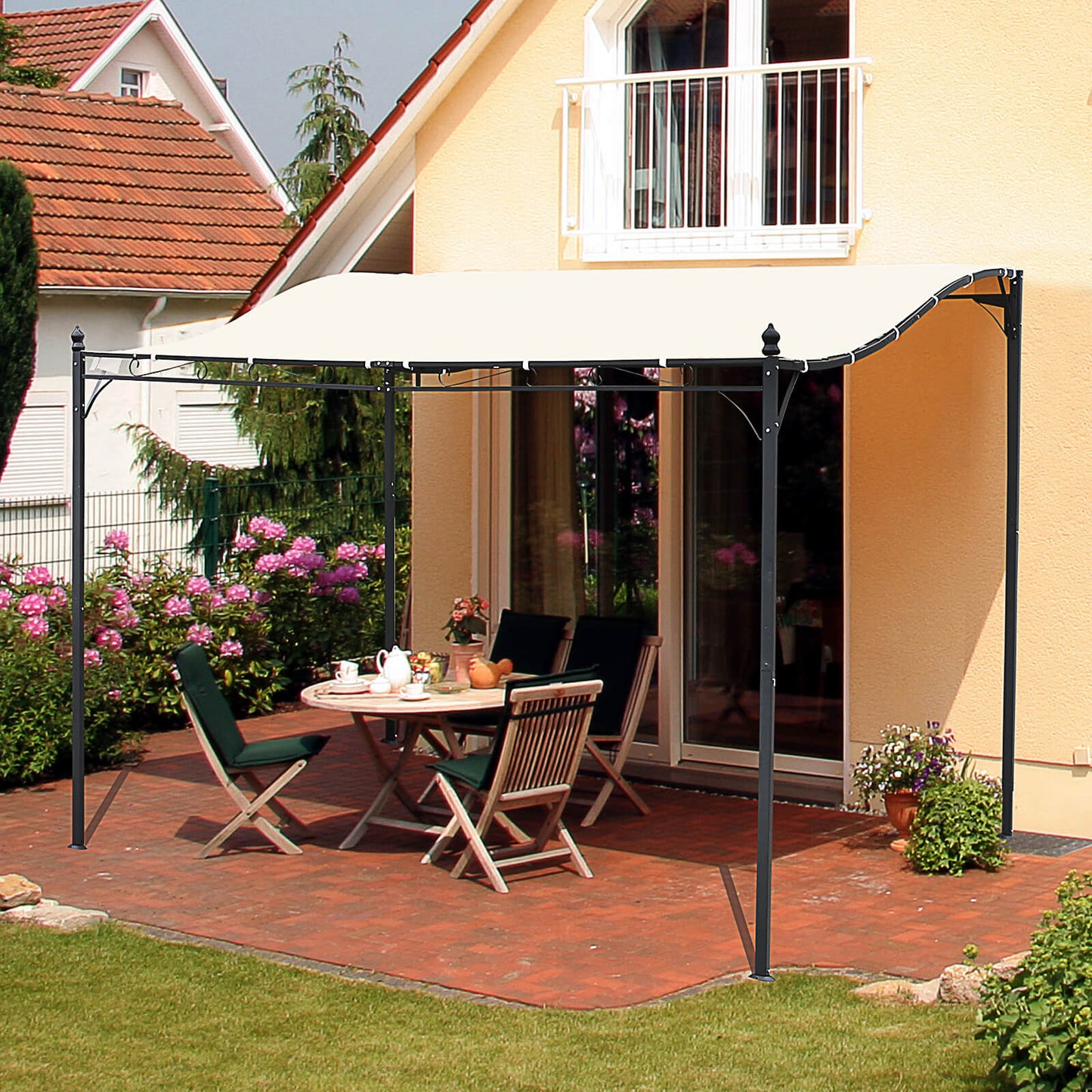 3x3 m Wall Mounted Garden Porch with UV Protection, Cream White