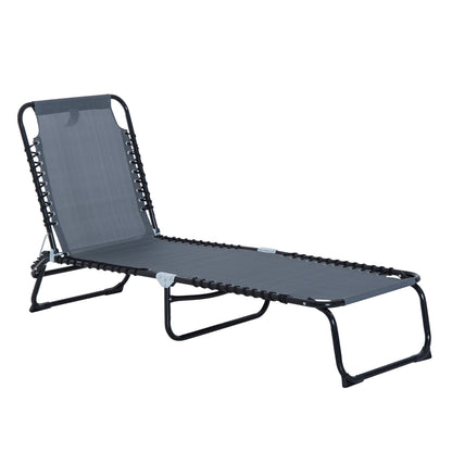 Foldable Sun Lounger, Outdoor 4 Level Adjustable Backrest Reclining Chaise Chair, Steel Frame Recliner Chair for Camping