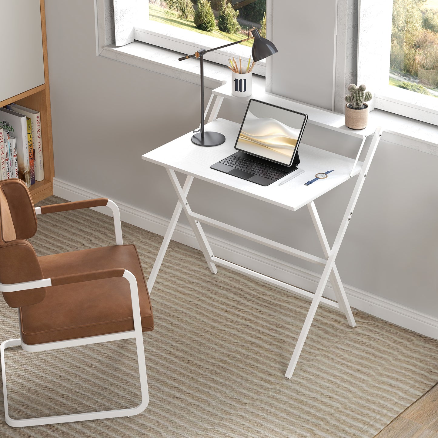 81.5 cm Folding Computer Desk with Monitor Shelf - White