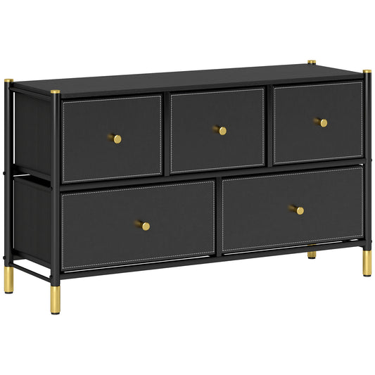 Faux Leather Front Chest of Drawers - Black