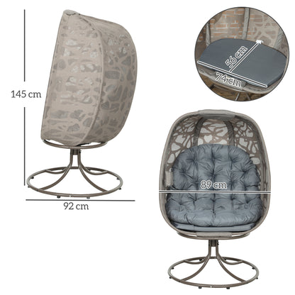 Swivel Egg Chair with Cushions, Foldable Basket Seat and Metal Frame, Indoor Outdoor Lounge Chair for Balcony