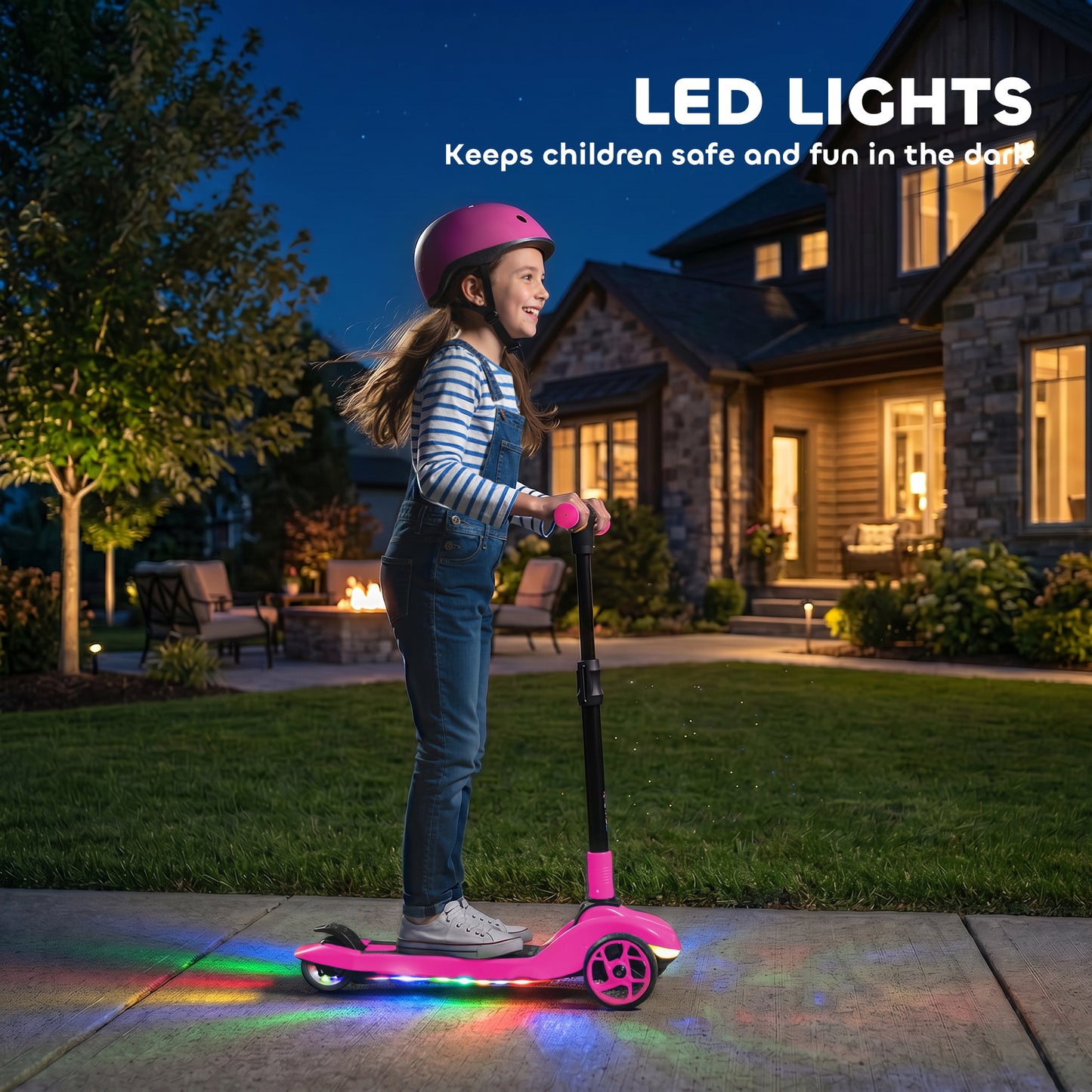 Three-Wheel Foldable Electric Scooter for Kids Aged 6-10 Years, Pink