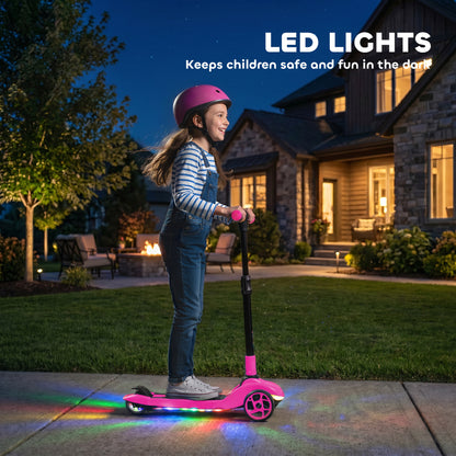 Three-Wheel Foldable Electric Scooter for Kids Aged 6-10 Years, Pink