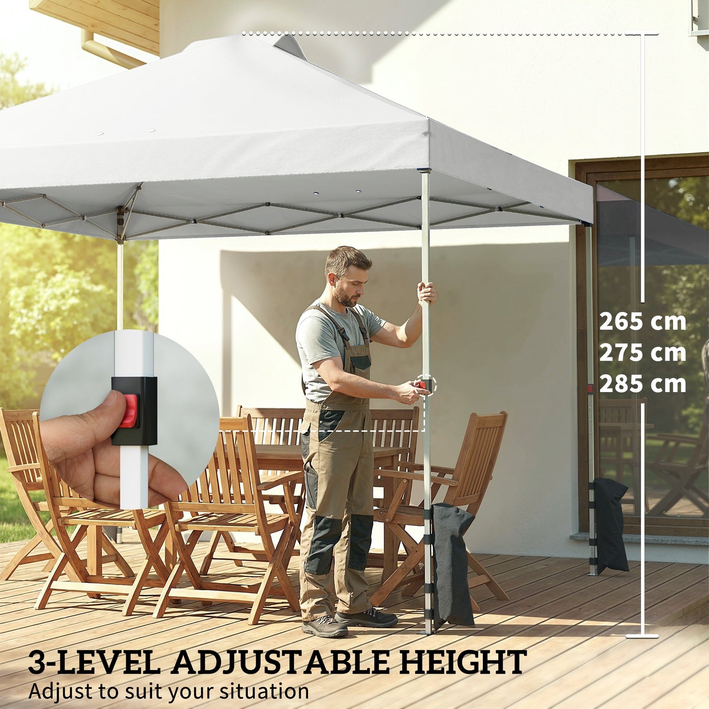 Pop Up Gazebo Waterproof Height Adjustable Canopy with 3 Sidewalls Wheeled Bag for Parties 3 x 3 m White