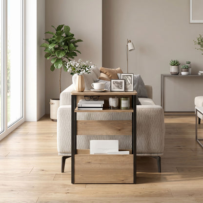 Industrial-Style Side Table - Black/Walnut Brown