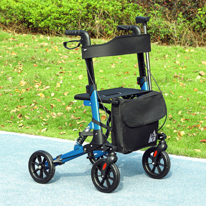 Folding Rollator Walker with Seat, Backrest, Lightweight Walking Frame with Storage Bag, Dual Brakes