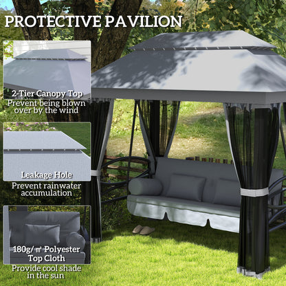3 Seater Swing Chair Hammock Gazebo Lounger Cushioned Seat Waterproof Grey