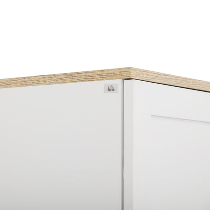 Freestanding Kitchen Cupboard, 4-Door Storage Cabinet Organiser with Adjustable Shelves White Wood Effect