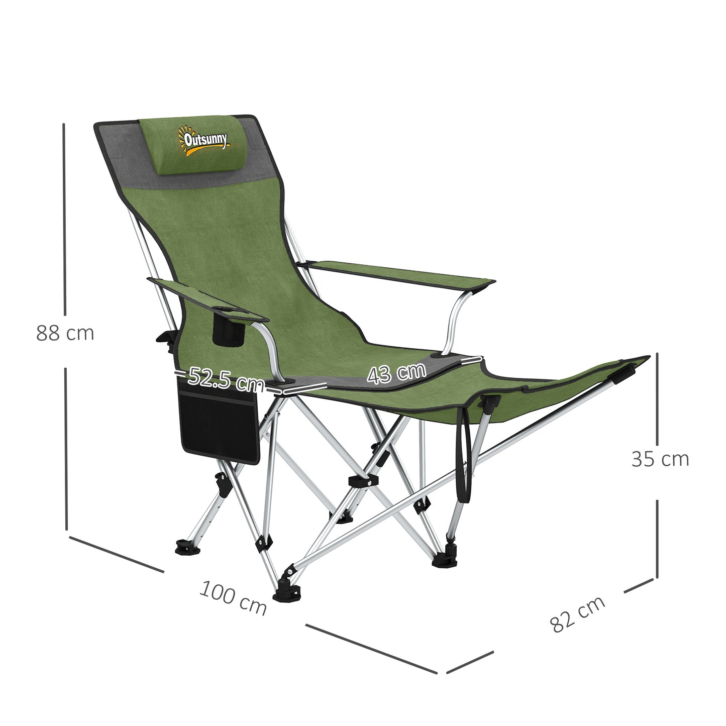 Set of 2 Reclining Folding Camping Chair w/ Detachable Footrest, Storage Bag, Cup Holder & Headrest