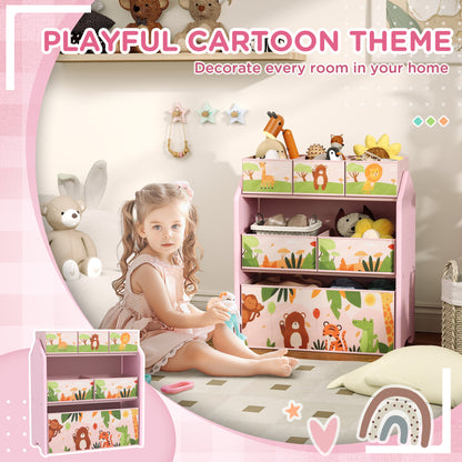 3-Tier Kids Toy Storage Unit with 6 Removable Storage Boxes, for Playroom, Bedroom, Children's Room, Nursery, Pink