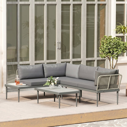 Thee-Piece 'L' Rattan Sofa Set - Grey