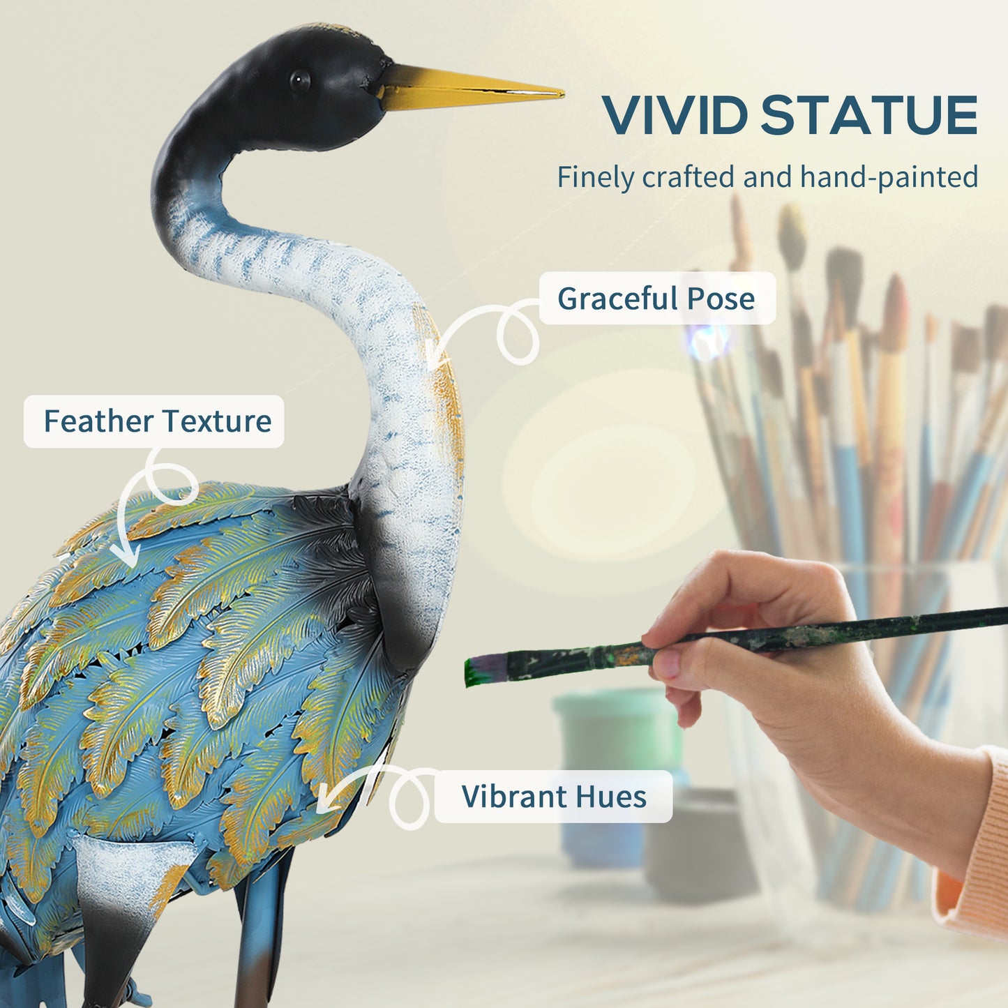 Heron Garden Statue, Standing Garden Ornament, Metal Garden Gift with Stakes, 28 x 17 x 63 cm, Multi-Colour