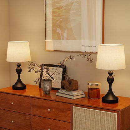 Set of Two Three-Colour Lamps, with USB Ports - Black/Beige