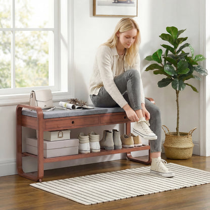Shoe Bench with 2 Drawers Cushioned Seat Shoe Storage Bench for Hallway 105 cm Dark Brown and Grey