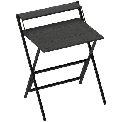 70 cm Folding Computer Desk with Monitor Shelf - Black