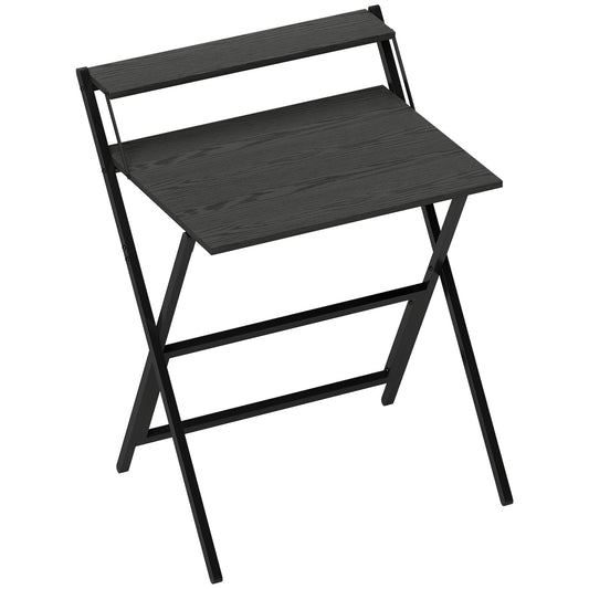 70 cm Folding Computer Desk with Monitor Shelf - Black