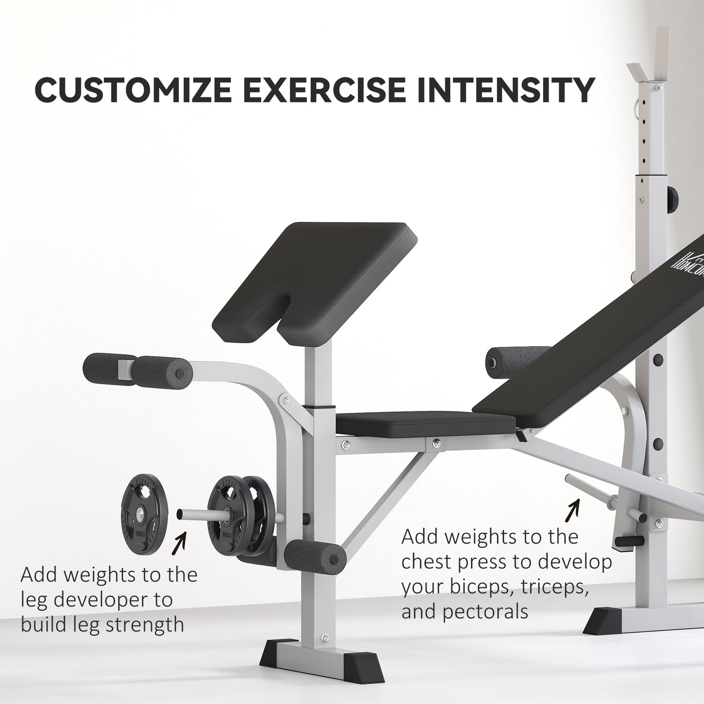 Adjustable Weight Bench with Squat Rack, Heavy Duty Bench Press Rack with Preacher Curl Pad, Leg Developer, Barbell Rack