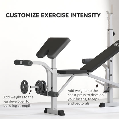 Adjustable Weight Bench with Squat Rack, Heavy Duty Bench Press Rack with Preacher Curl Pad, Leg Developer, Barbell Rack