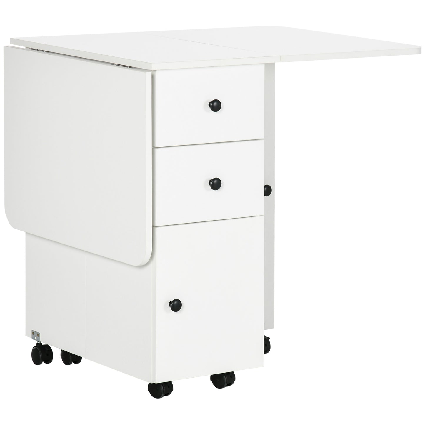 Multi-Storage Six-Person Drop Leaf Dining Table - White
