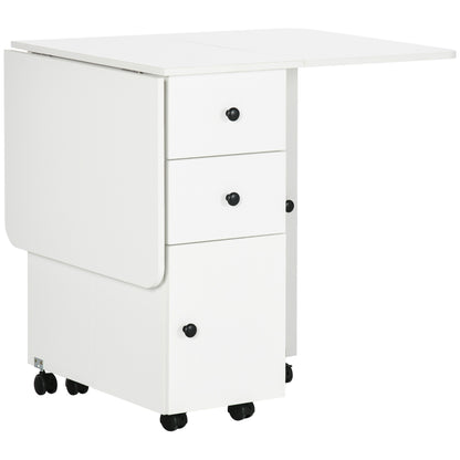 Multi-Storage Six-Person Drop Leaf Dining Table - White
