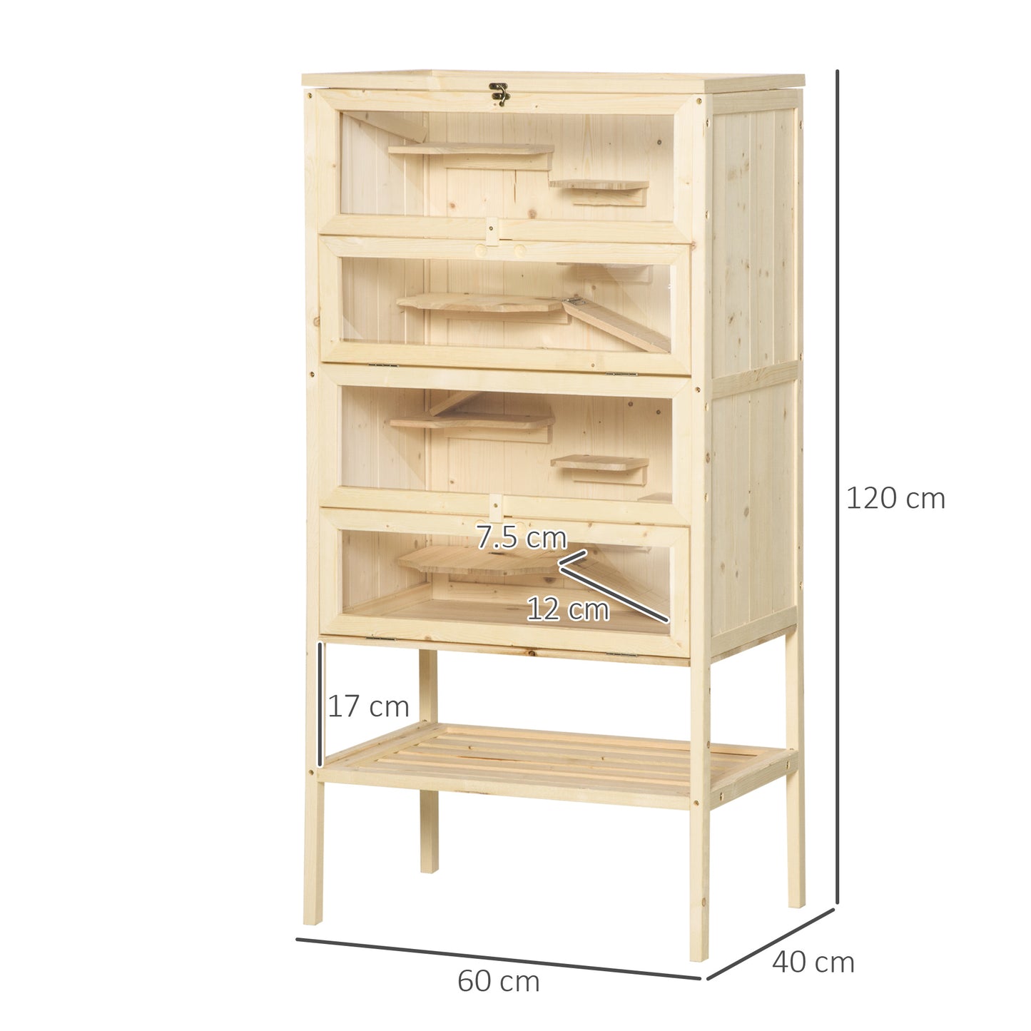 Wooden Large Hamster Cage, Gerbil Cage 4 Layers with Tall Bottom & Storage Shelf