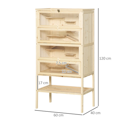 Wooden Large Hamster Cage, Gerbil Cage 4 Layers with Tall Bottom & Storage Shelf