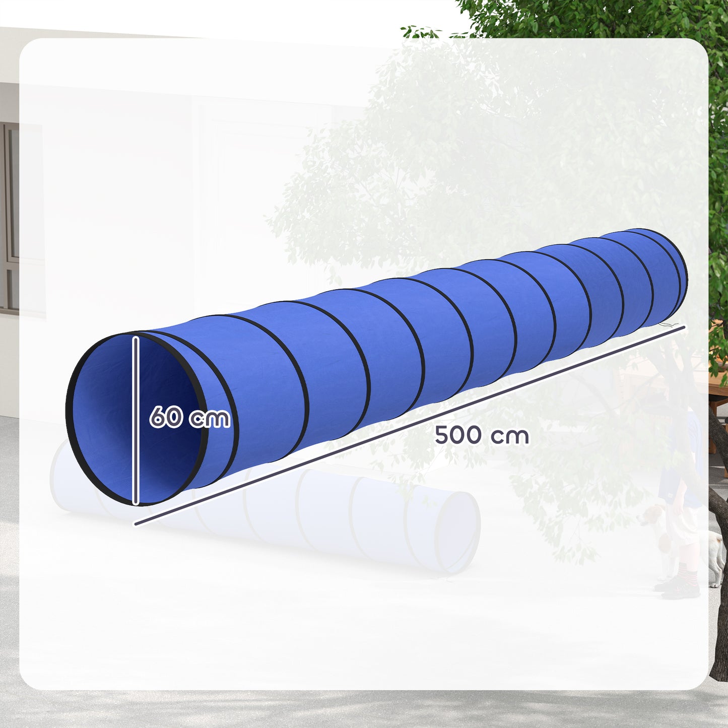 Dog Tunnel, 500 x 60 cm, Foldable Play Tunnel with 6 Pegs and Bag, Tear-Resistant Outdoor Dog Agility Equipment, Blue