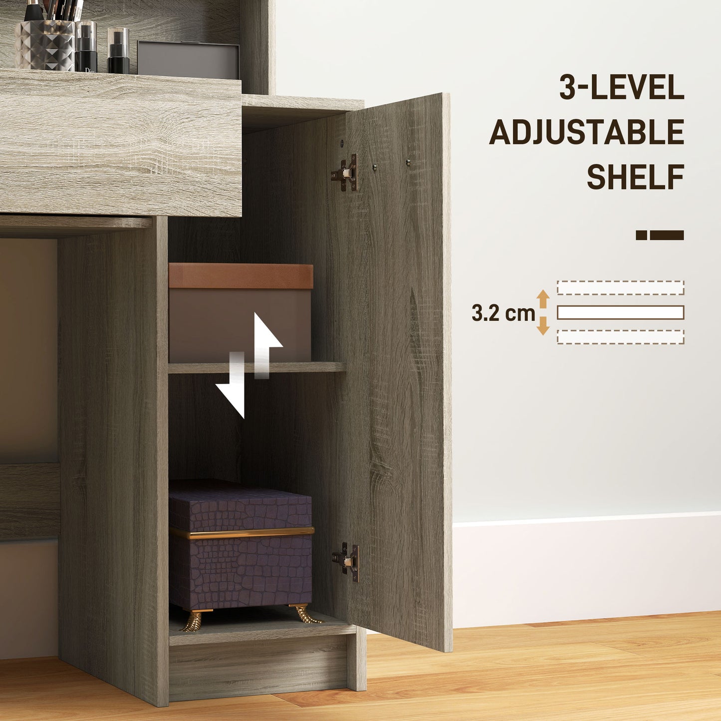 Dressing Table and Stool Set, with Storage - Wood-Effect