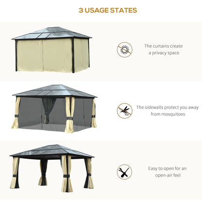 3.6 x 4m Hardtop Gazebo Canopy with Polycarbonate Roof and Aluminium Frame