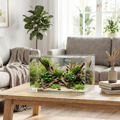 Fish Tank Bare Glass for DIY Glass Aquarium with Protective Base Mat 24L Transparent for Fish Shrimps