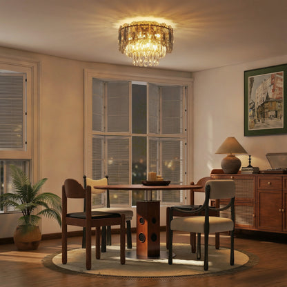 Chandelier Ceiling Light, 3-Light Flush Mount Fixture with Dual Crystal and Smoke Glass Shade