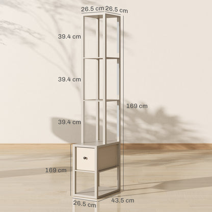 Floor Lamp with Shelves, LED Column Modern Standing Lamp with Fabric Drawer, Adjustable Brightness
