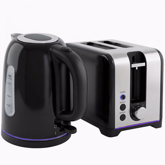 Simple Polished Toaster and Kettle Set - Black