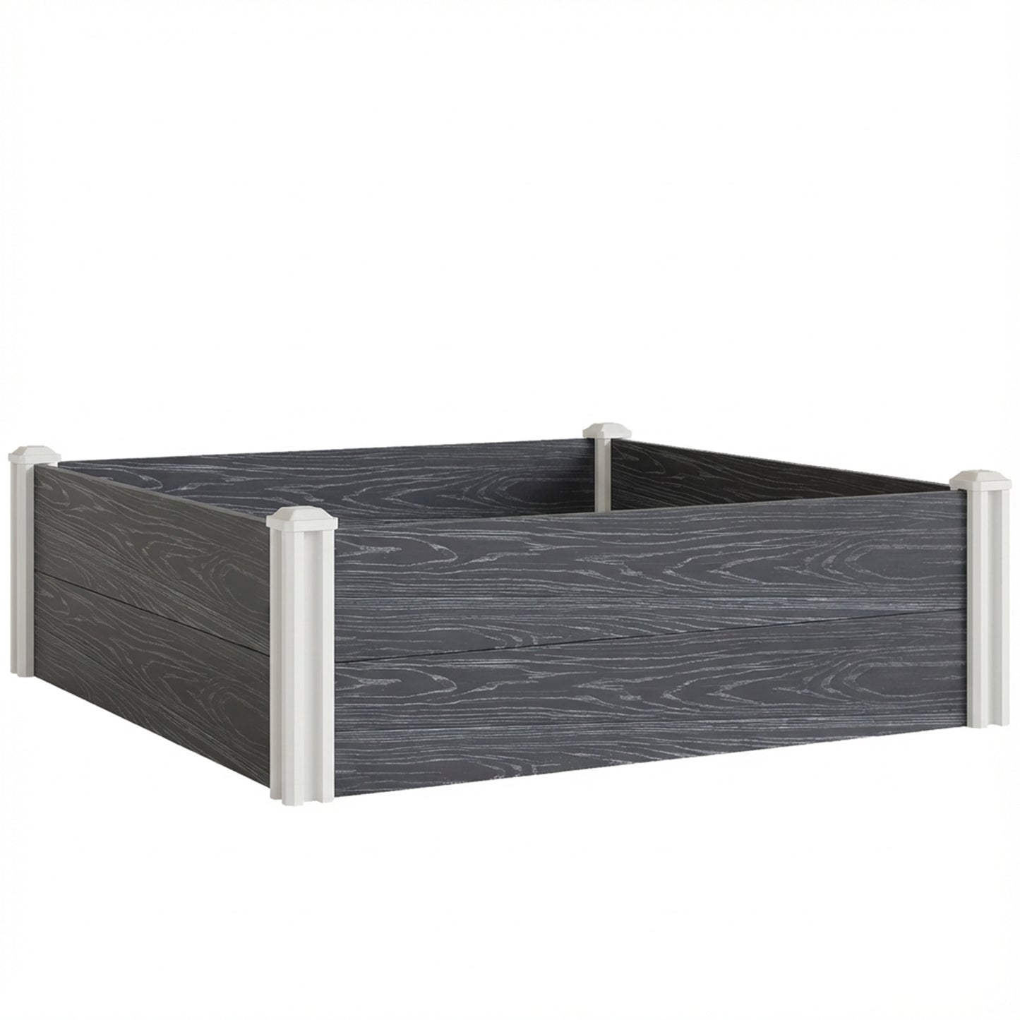 Vinyl Raised Garden Bed Kit, 3 x 3 x 1ft Modular Elevated Garden Box with Slotting Legs and Open Bottom, Dark Grey