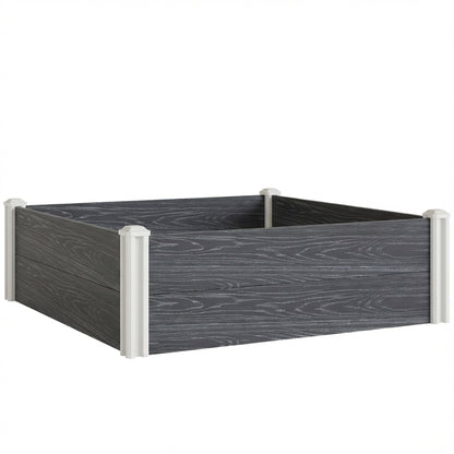 Vinyl Raised Garden Bed Kit, 3 x 3 x 1ft Modular Elevated Garden Box with Slotting Legs and Open Bottom, Dark Grey