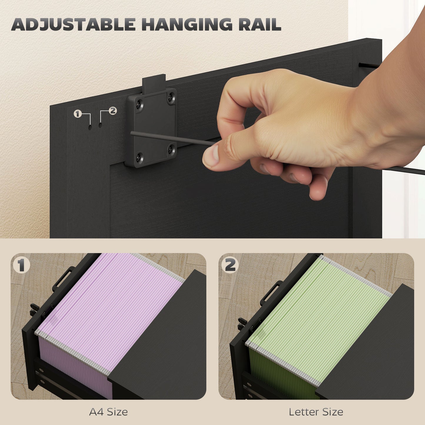 3-Drawer Filing Cabinet with Lock - Black