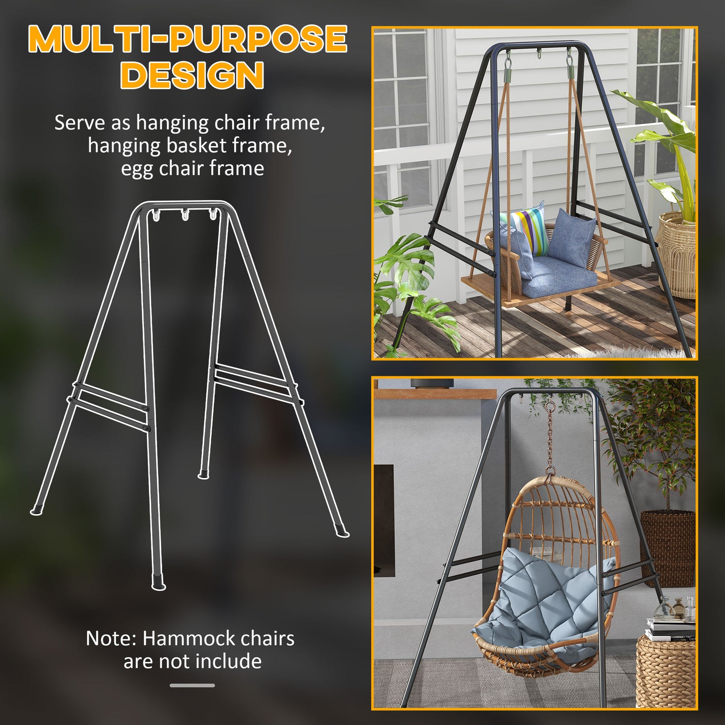Hammock Chair Stand, Hanging Heavy Duty Metal Frame Hammock Stand for Hanging Hammock Air Porch Swing Chair, Egg Chair, Black